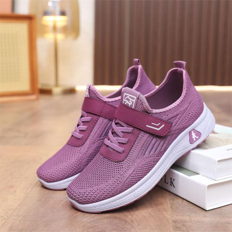 Spring and Summer Breathable Flyknit Walking Shoes Women's Casual Sports Anti-Slip Cloth Shoes for Middle and Old Age