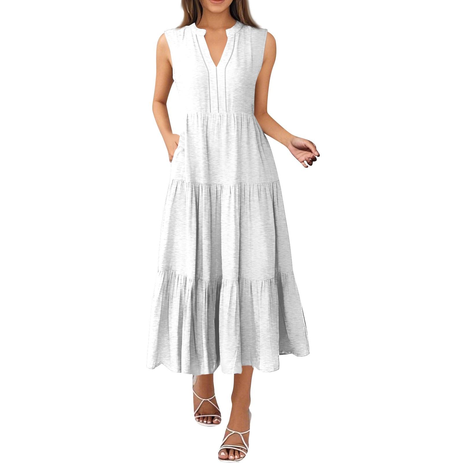 

Женские модные летние однотонные повседневные платья с V-образным вырезом без рукавов в складку XXXL белый