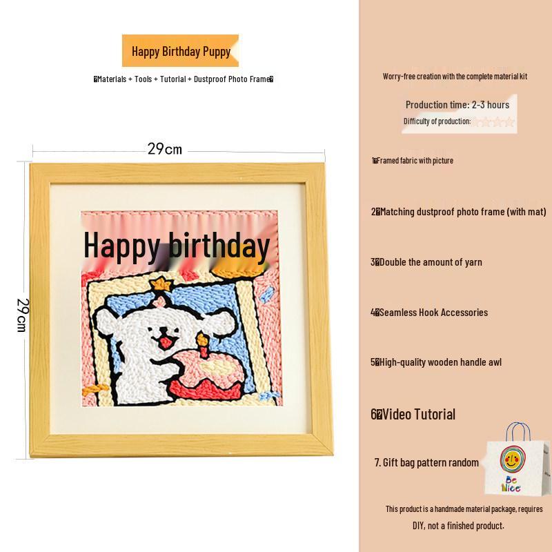 Cute Couple Dog Punch Needle Embroidery Kit – DIY Yarn Painting with Photo Frame, Perfect Handmade Anniversary Gift