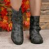 Fashion Size 36-43 Round Toe Belt Buckle Side Zipper Med Heels Short Boots Women's Shoes Retro Camouflage Chelsea Boot Botas Mujer