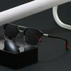 Men'S Metal Double Beam Polarized Sunglasses Black And Red Contrast Color Square Uv Protection Driving Sunglasses