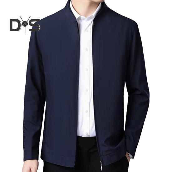 

Мужская куртка с лацканами, длинным рукавом, застежкой-молнией, пальто среднего возраста с боковыми карманами, однотонная повседневная куртка, верхняя одежда M темно-синий