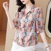 Stylish Floral Print Mid-Sleeve Chiffon Blouse for Women – Summer New Arrival, Age-Reducing, Loose Fit