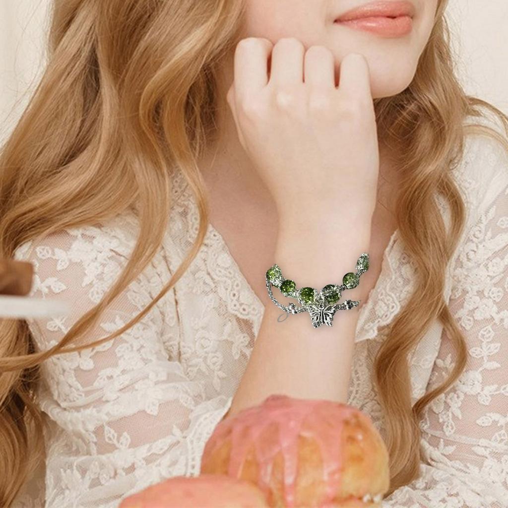 Sweet Green Bead Butterfly Bracelet Modern Fairy Butterfly Bracelet Elegant Green Bead Tassels Style Wristband Charm
