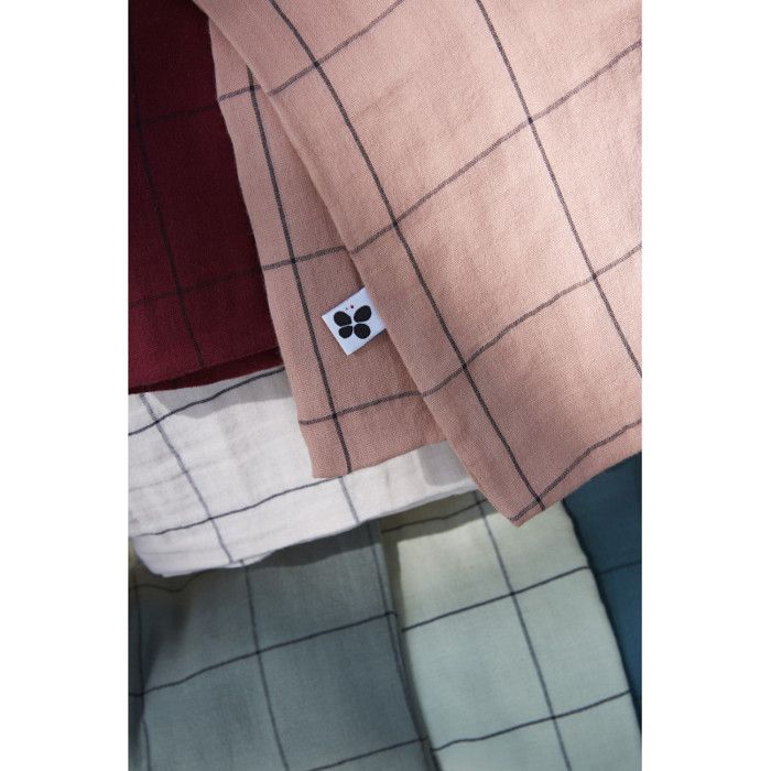 Taie d'oreiller Tissé-teint grands carreaux Déco "Gaïa Match" 60 x 60 cm &amp; 50 x 70 cm "Gaze de Coton" - Gaïa Match Eucalyptus - 50 x