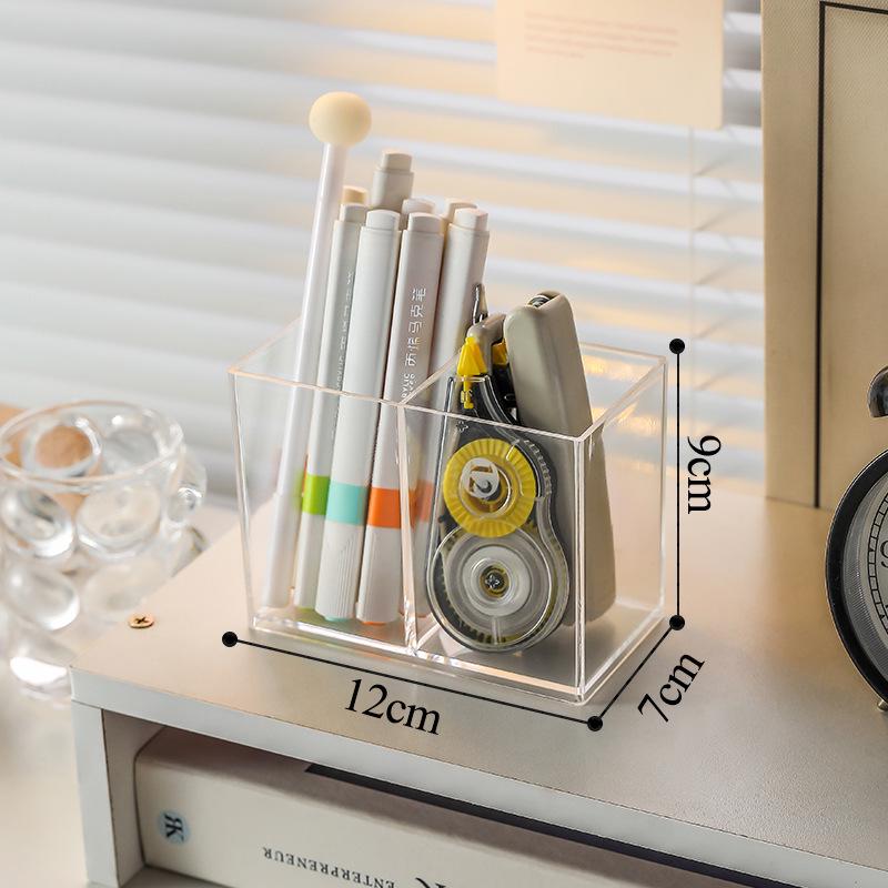 Large-Capacity Transparent Acrylic Pen Holder with Compartments for Office Stationery
