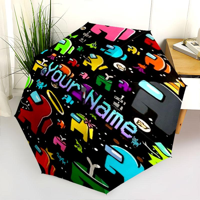 1 PC Automatic Folding Umbrella - Among Us Custom Name Pattern, Portable & Foldable Design with 8 Ribs, Christmas Birthday Gifts
