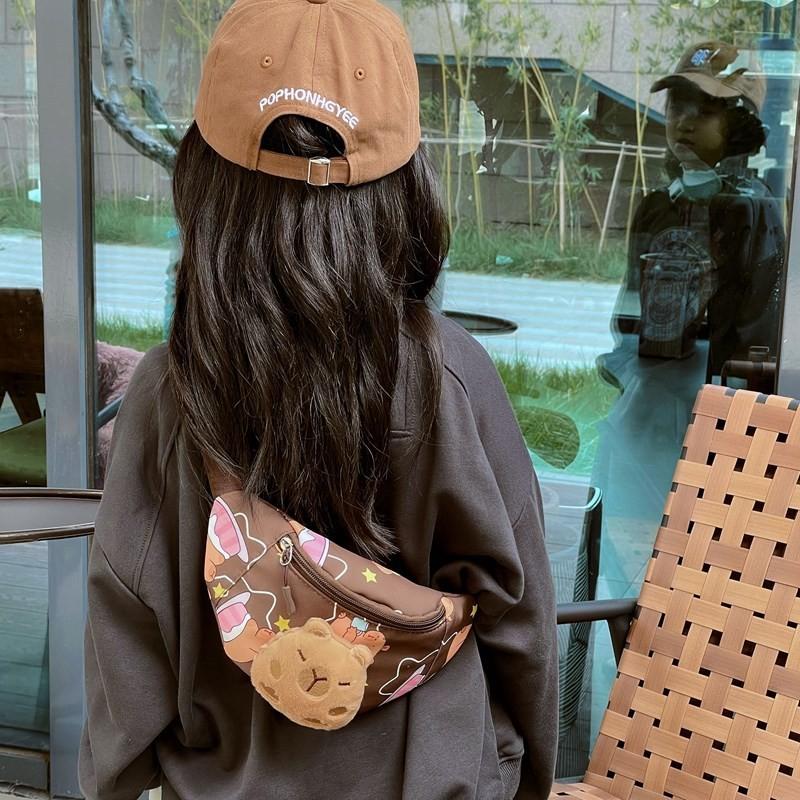 Printed Capybara Plush Crossbody Chest Bag Children Cartoon Leisure Waist Pack