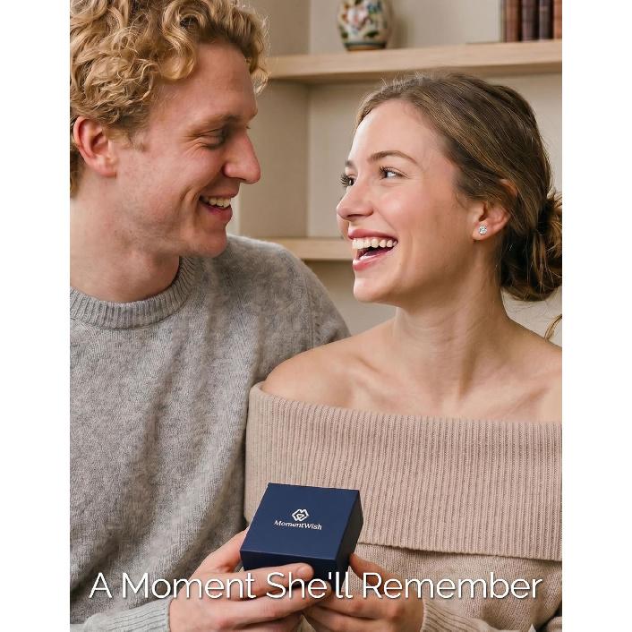 MomentWish Moissanite Stud Earrings for Women Men, 0.6-3 Carat Round Cut D Color VVS1 Lab Created Diamond Studs, 925 Sterling Silver Hypoallergenic