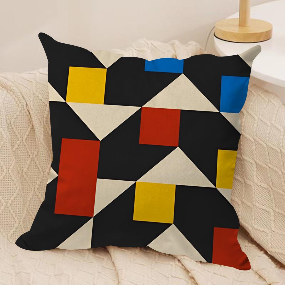 Abstract B-Bauhaus Geometry Cushion Cover Soft Plush Fabric Double-Sided Printed Sofa Cushion Cover for All Seasons Home Decor