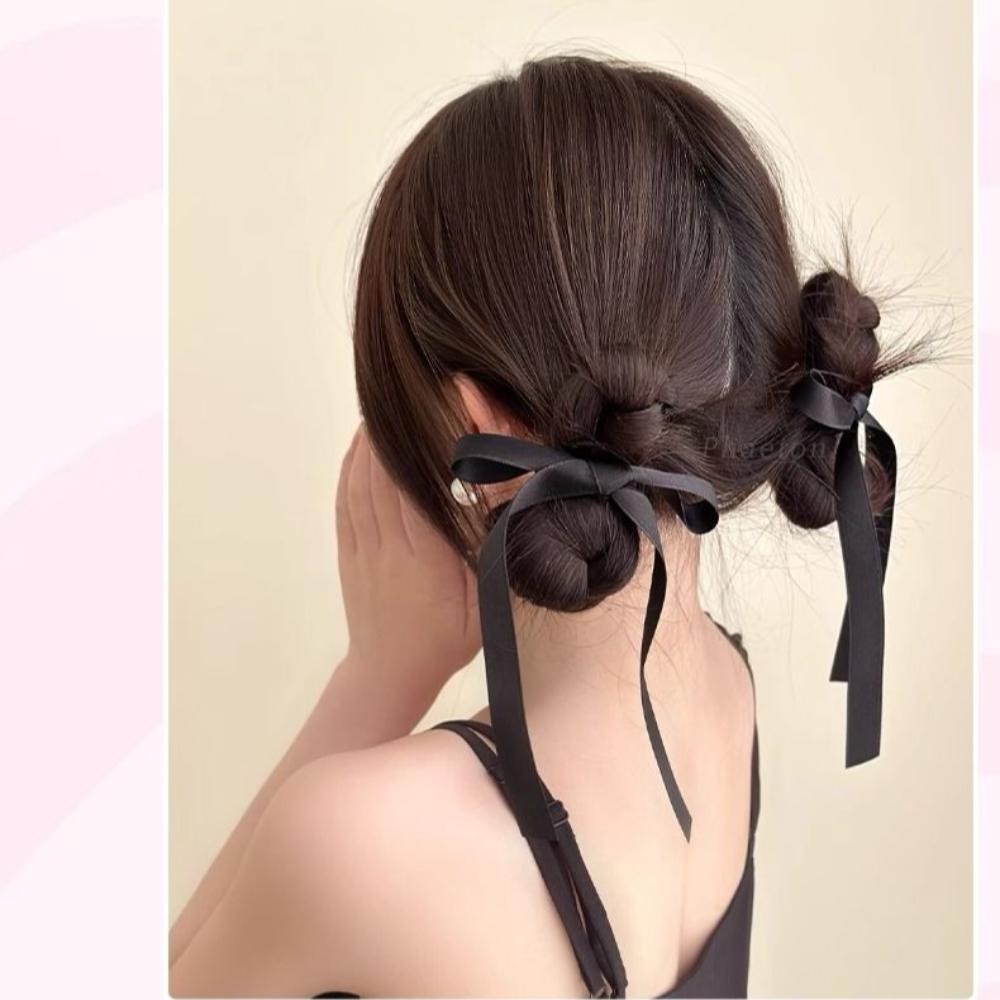 Fake Hair Braided Chignon Ribbon Bow Hair Clip Bun Sweet Hair Donut Bun  Girls
