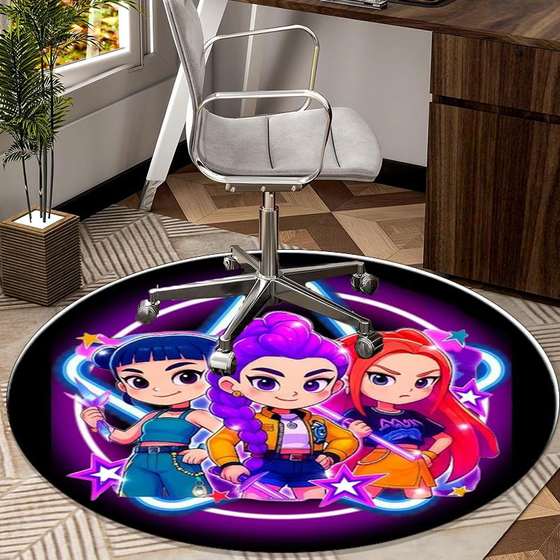 Fantasy k-pop Heroes Unite round carpet Chair cushion Round Entryway Rug, Soft Round Rugs for Living Room, Bedroom, Circle Carpet decor gifts