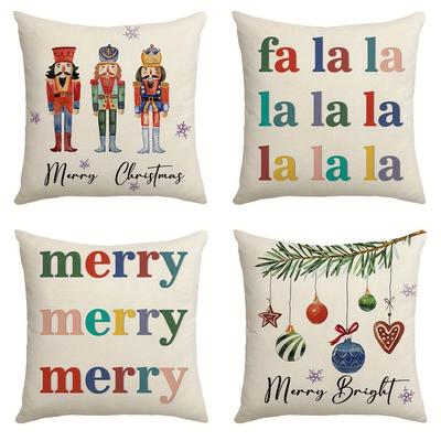 Christmas Pillow Covers: Nutcracker, Fa La La & Merry Designs Sofa Room Cushion Cover Home Decoration New Year Gift