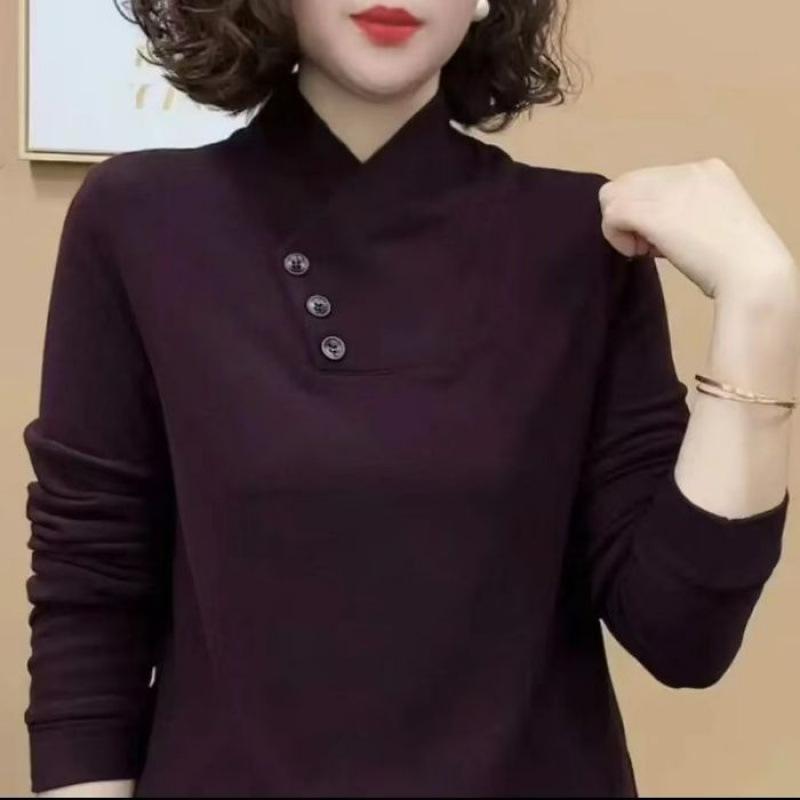

Зимовий однотонний теплий топ з довгим рукавом для мами, стрункий, модний та молодіжний дизайн, жіночий топ 5XL фіолетовий