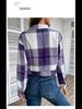 Jesienno-zimowa kurtka kardigan w kratę - Długi rękaw, styl europejski i amerykański