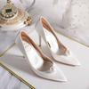 2025 New Pointed White Pearl High Heels 7cm Stiletto Green Single Shoes Women's Red Bridal Wedding Shoes