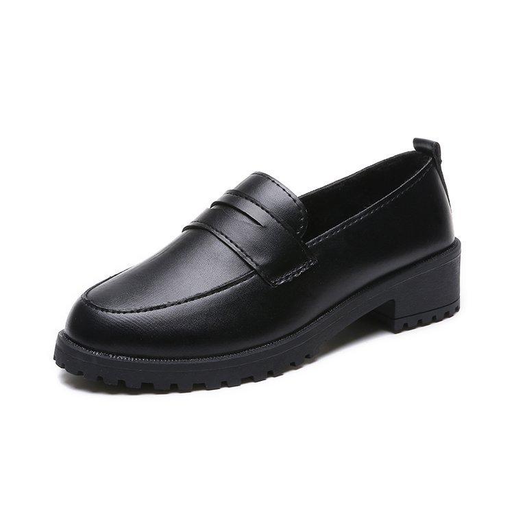 Pointed mid-heel leather shoes women's Japanese uniform shoes college style black-brown loafer single shoe leather