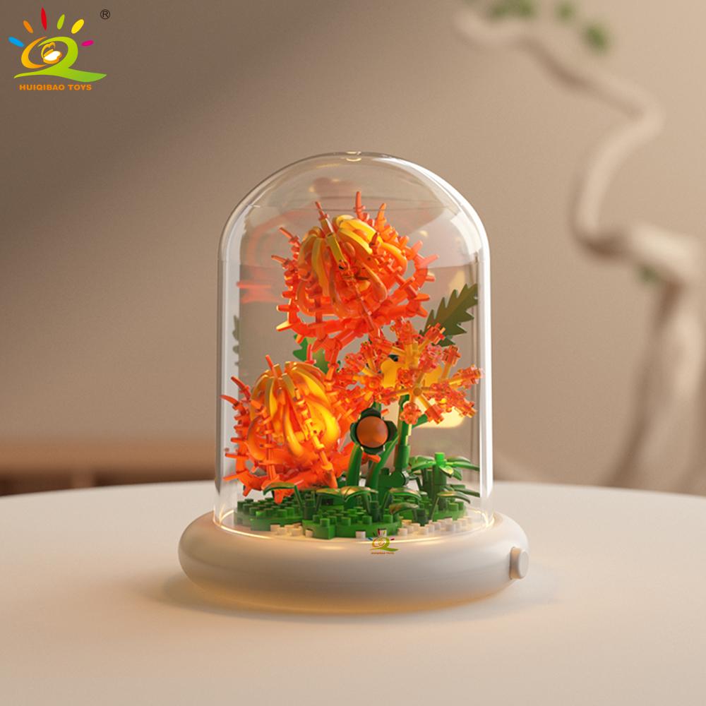 Non-Toxic Moc Eternal Bouquet Display Box Micro Building Block Flower Model Diy Home Desk Plant Decoration Brick Toy For Children