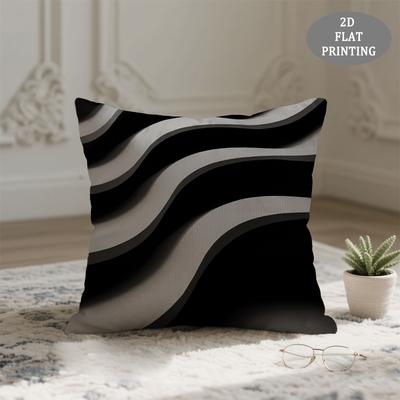 1pc Throw Pillow Cover, Black and White Striped Wave Pattern, Short Plush Pillowcase, Durable and Comfortable for Creating a Cozy Living Space