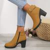 Large Size Leather Boots High Heel Short Boots Children's Heel Round Head Side Zipper Martin Boots
