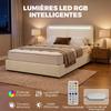 Lit Box 160 x 200 cm, RGB LED, Adjustable Head, Double Upholstered Velvet Bed Frame, Hydraulic Storage, Cream