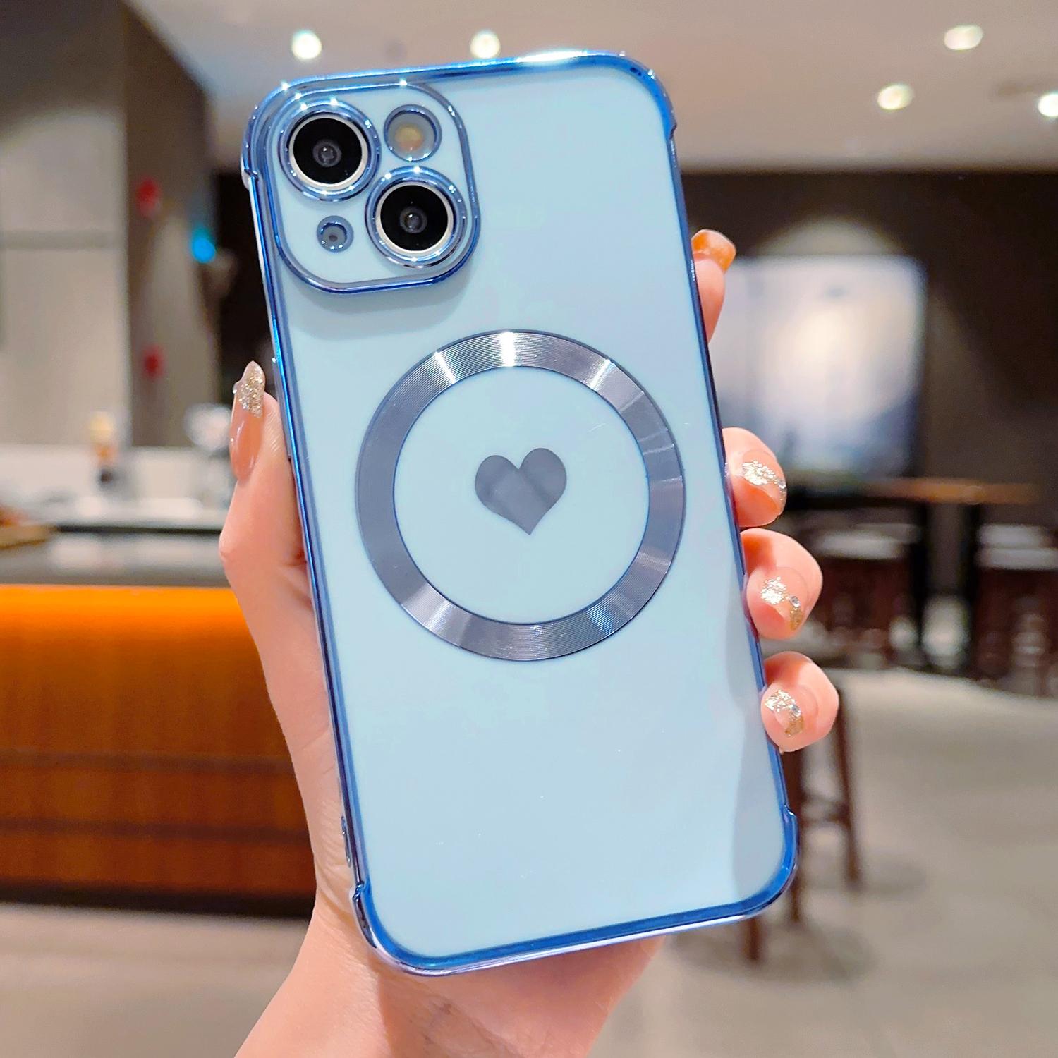 

For iPhone 14 Case Compatible with MagSafe Heart Pattern TPU Phone Cover Blue