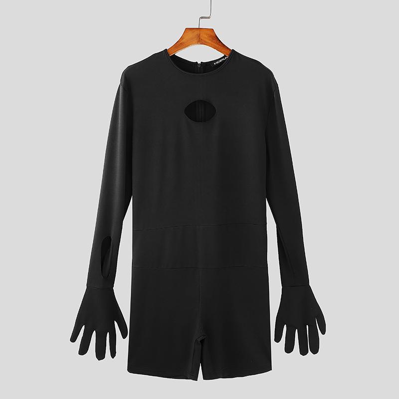 

INCERUN Мужские комбинезоны с вырезом, приталенные, с длинным рукавом, с перчатками, на молнии XL чёрный