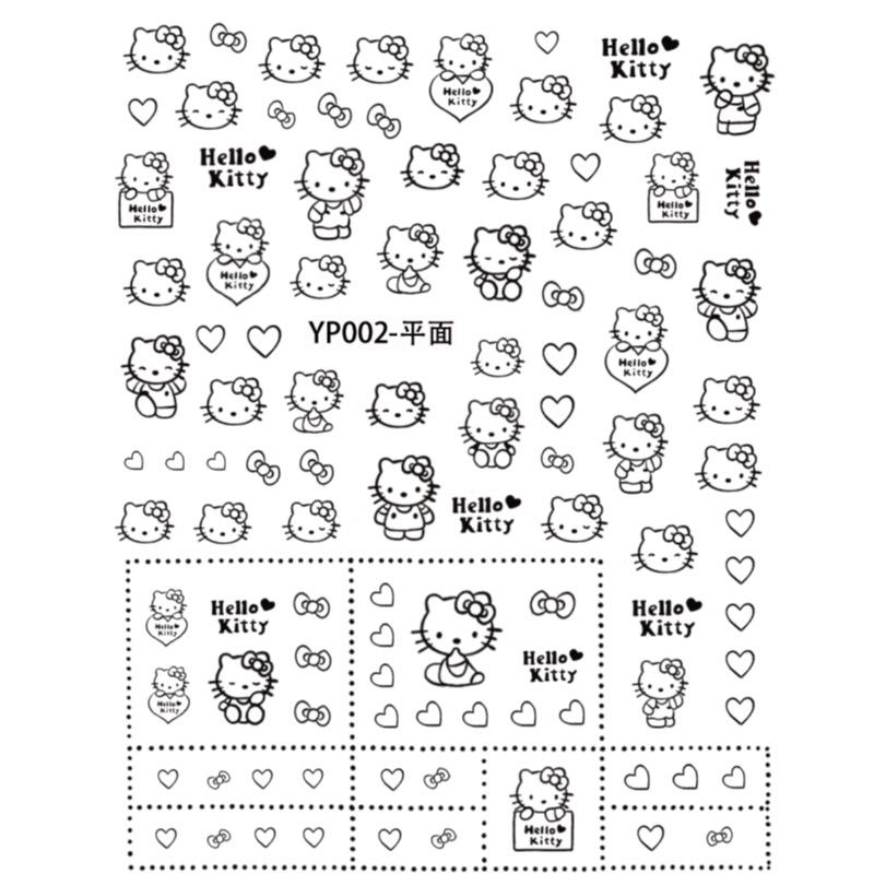 Hello Kitty Cartoon Nail Stickers & Decorations - Embossed Cat Design Ornaments