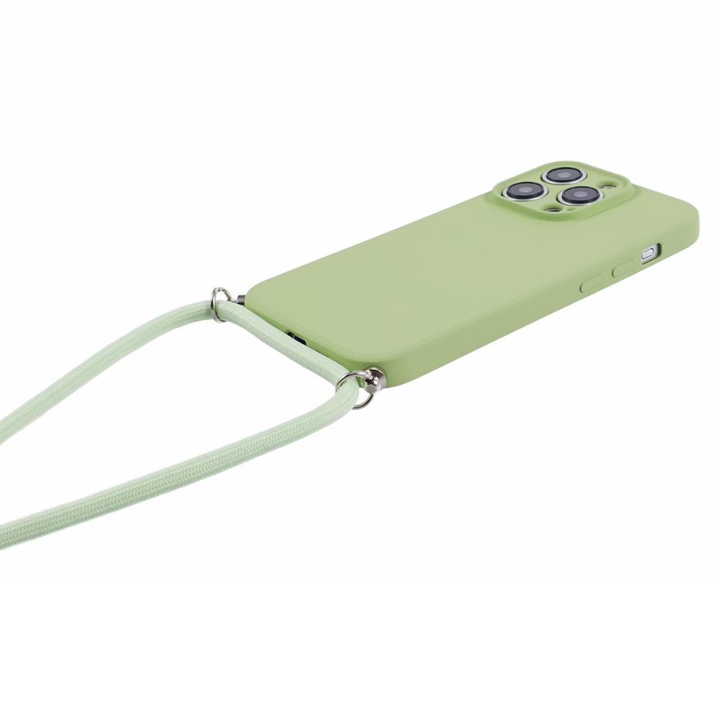 For iPhone 15 Pro Case Candy Color Rubberized Phone Cover with Long Lanyard