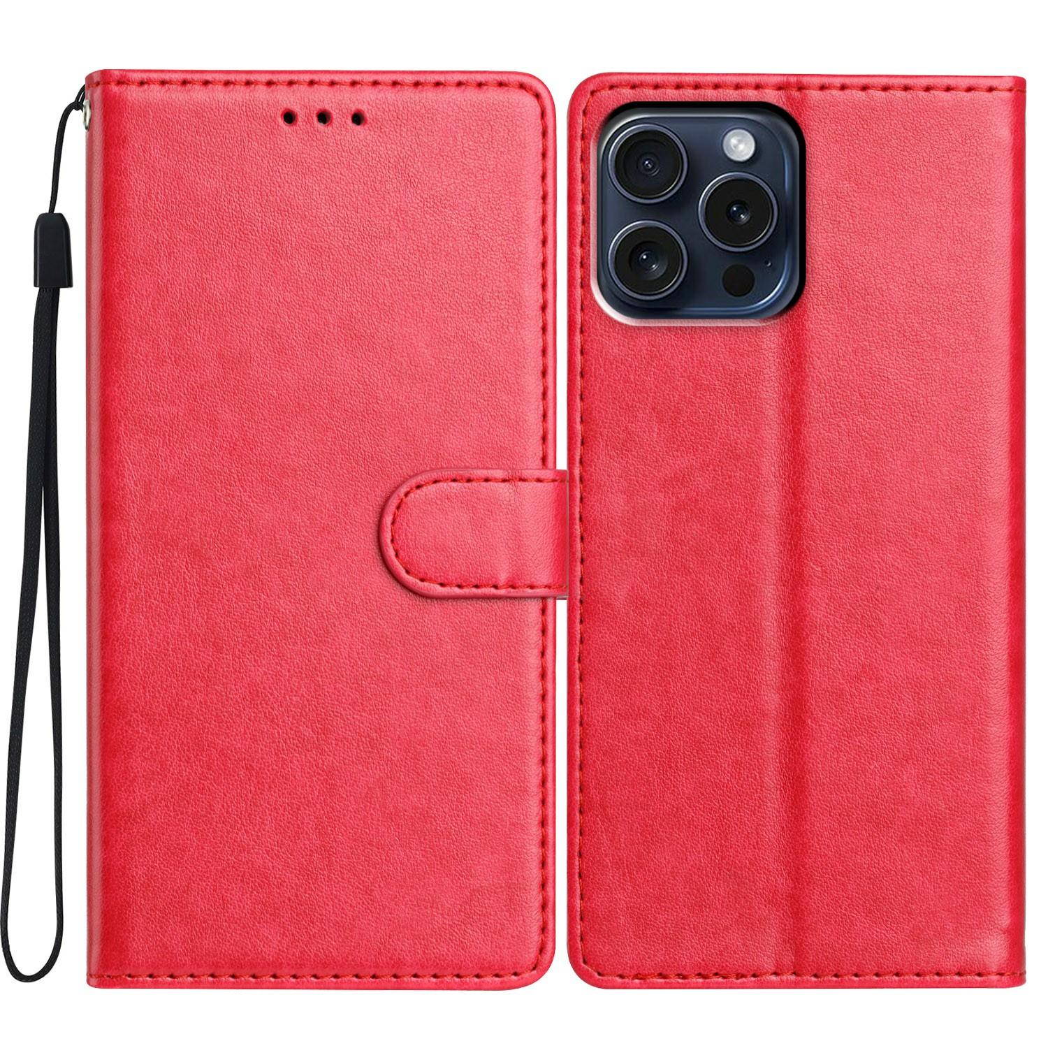 

For iPhone 13 Pro Max Leather Phone Case Wallet Stand Cover with Handy Strap Rose
