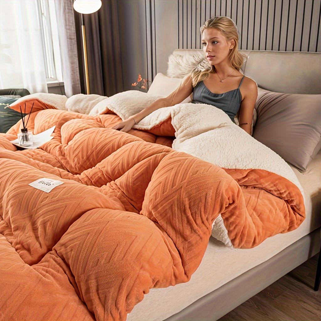 Embossed Velvet Thickened Warm Winter Comforter Soft Solid Color Coral Fleece Weighted Blanket for Bed Queen Size Sleeping Quilt