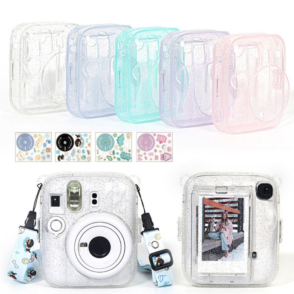 Translucent Glitter Instant Camera Case 3 in 1 with Cartoon Sticker Photo Storage Shell for Fujifilm Instax Mini 13