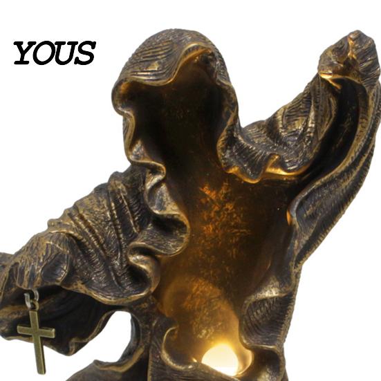 Artistic Nighttime Lighting Resin Gothic Halloween Statue, Spooky Tabletop Ghost Decoration with Light, Waterproof Garden Statue Mysterious