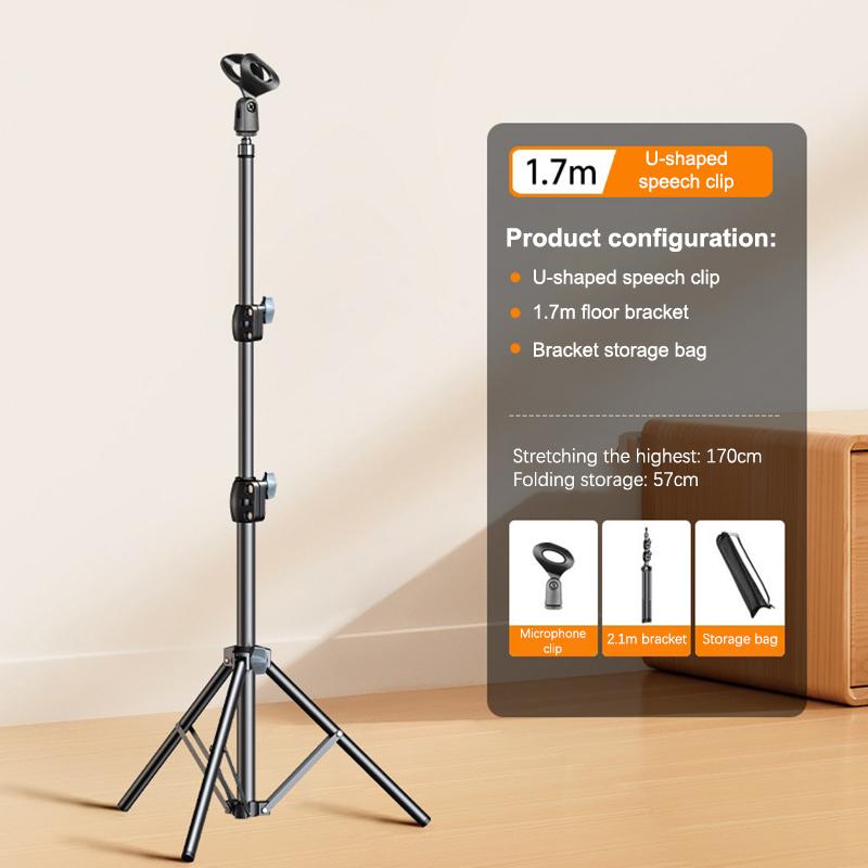 

Microphone Boom Tripod Stand 1.7 2.1M Mic Tripod Bracket 66Cm Crossbar Arms With Clip And Phone Holder For Iphone Samsung Xiaomi