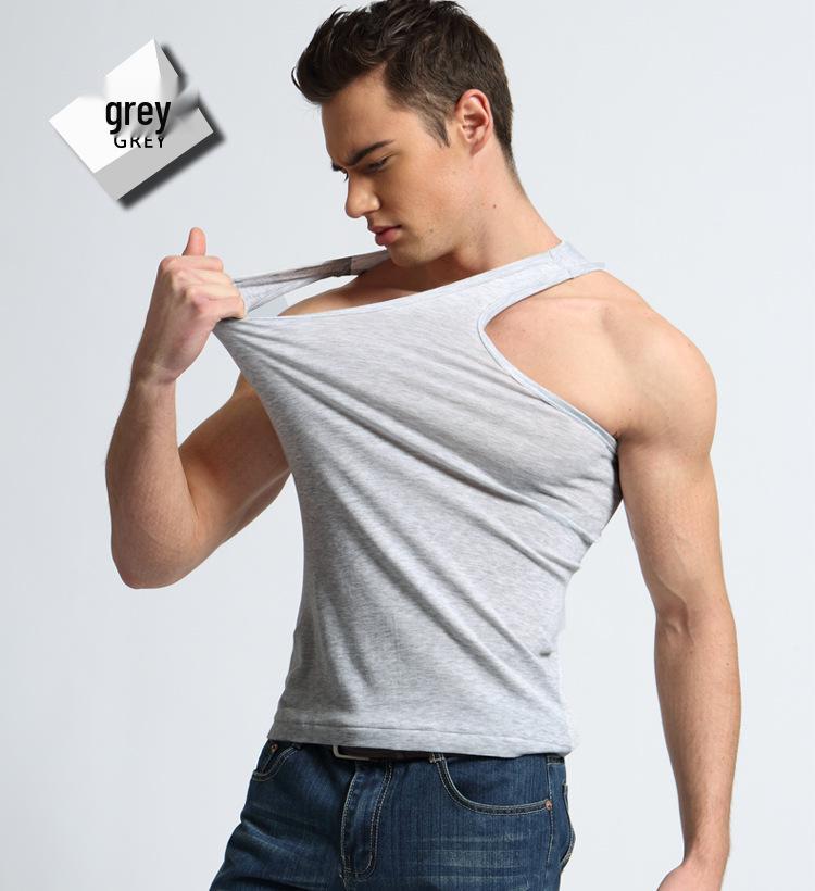 Men's Pure Cotton Short Sleeve Tank Top Fine Rib Bodybuilding Sport Undershirt