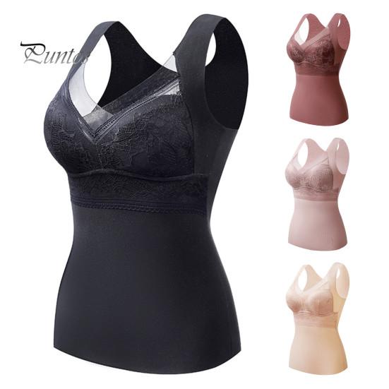 Women Thermal Vest V-Neck Sleeveless Padded Wireless Bottoming Tops Slim Fit Solid Color Temperature Locking Velvet Tank Tops