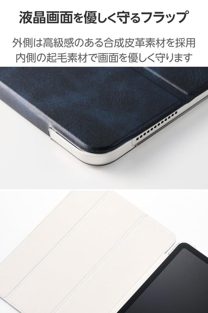 ELECOM iPad Air 11 inch generation auto sleep 2 flip clear navy (M3/M2) 10.9 5th/4th case, compatible, angle, case, back, TB-A25MWVNV