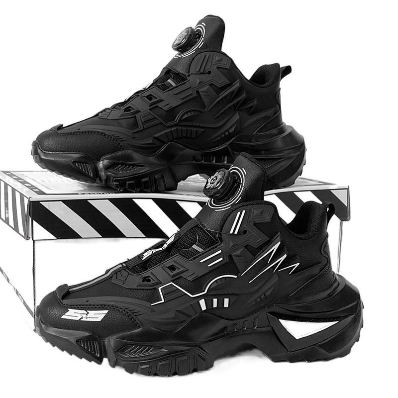 Fashion Men Black Mesh Casual Sports Shoes Breathable Rotating Buckle Sneakers Thick Sole Luxury Tenis Walking Anti-slip Running Shoes