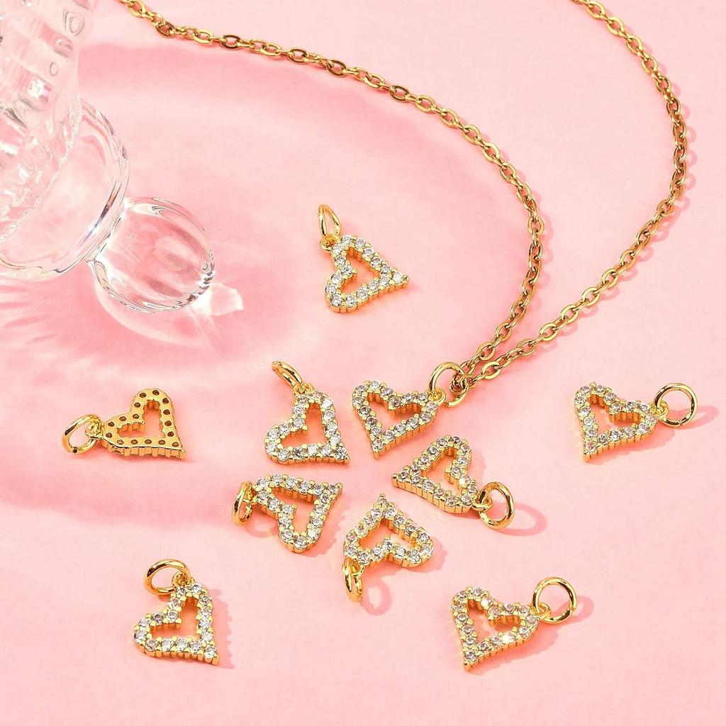 DanLingJewelry 20 Pcs Cubic Zirconia Brass Charms Heart Charms 18K Gold Plated Charms for Jewelry Making Choker Tiny Dangle