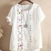 Summer Embroidered Solid Color Cotton and Linen Short-sleeved Round Neck T-shirt