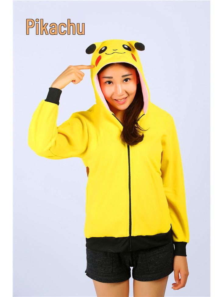 Cartoon Hoodie Jacket - Pink Stitch, Pikachu, Black Cat, Zebra, Blue Parrot. Cute & Casual.