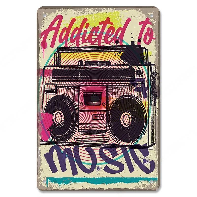 Vintage Music Posters Metal Tin Signs Retro Metal Plate Music CD Radio Guitar Singer Bar Club Wall Decor Living Room