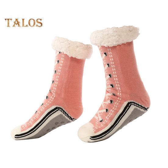 

1 пара зимних носков с рисунком обуви, с плюшевой подкладкой, сохраняющих тепло, рождественские носки с высоким голенищем, гетры для ног, осенне-зимние носки-тапочки, праздничный подарок розовый