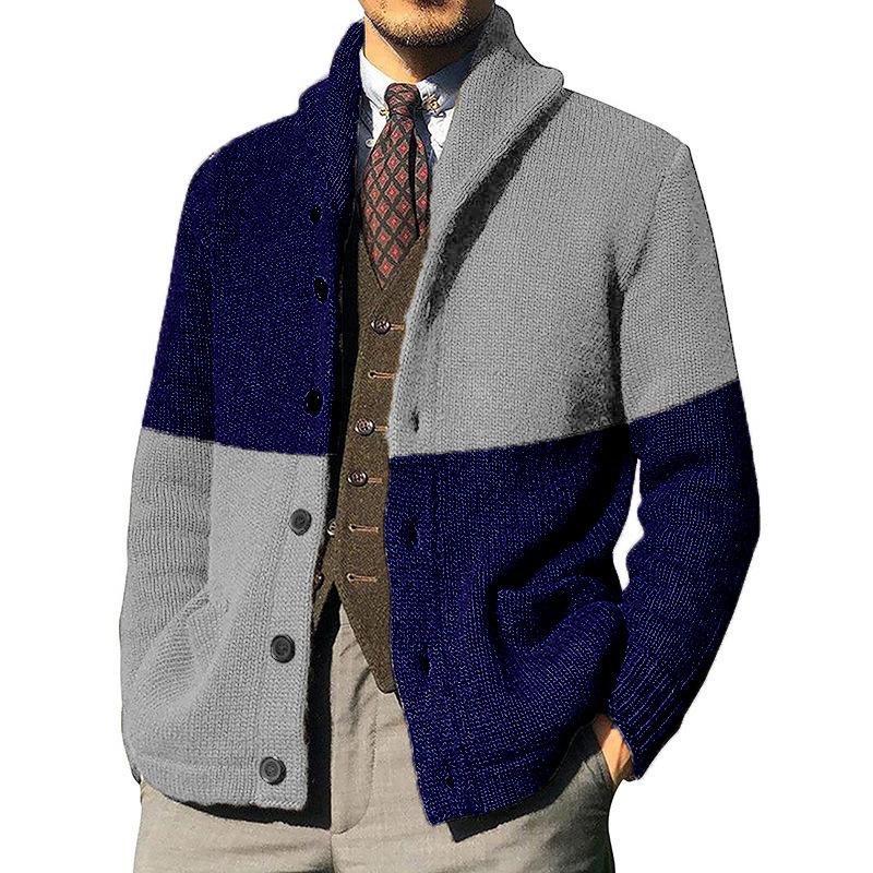 2025 Sweater Cardigan Color Block Button Long Sleeve Knitted Jacket