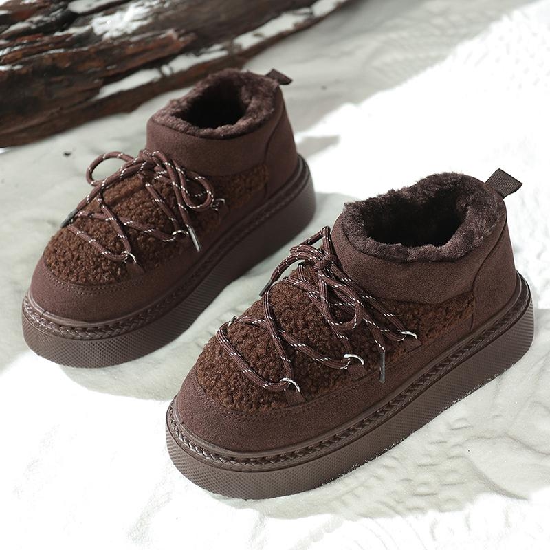 Fashion Fashion Lace Up Platform Snow Boots Women 2025 Thicken Plush Warm Winter Boots Woman Thick Sole Non Slip Cotton Padded Shoes