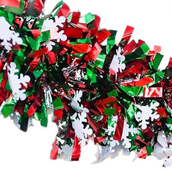 Holiday Decoration Supplies 78 Inch Green Red Christmas Garland, Metallic Tinsel Twist Hanging Garland with Reusable Greenery Snowflake for
