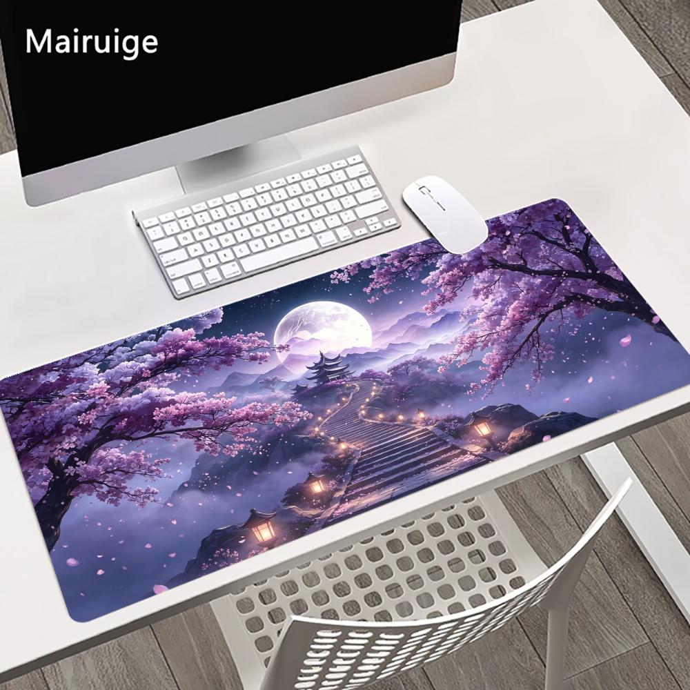 Cherry Blossom Moon Large Size Anti-slip Rubber Mouse Pad Gaming Desk Mat Keyboard Mat For Office Home Computer Stitched Edge