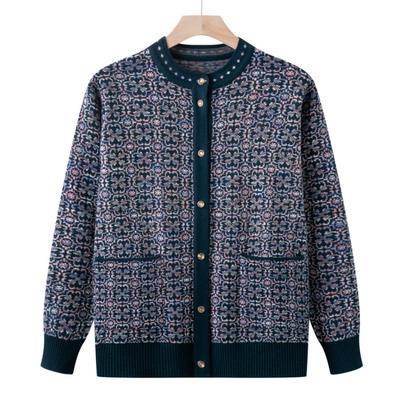 Chinese Women's Sweater Cardigan New Autumn Top Middle-aged and Elderly Knitted Sweater Women's Fashion Mother Outfit