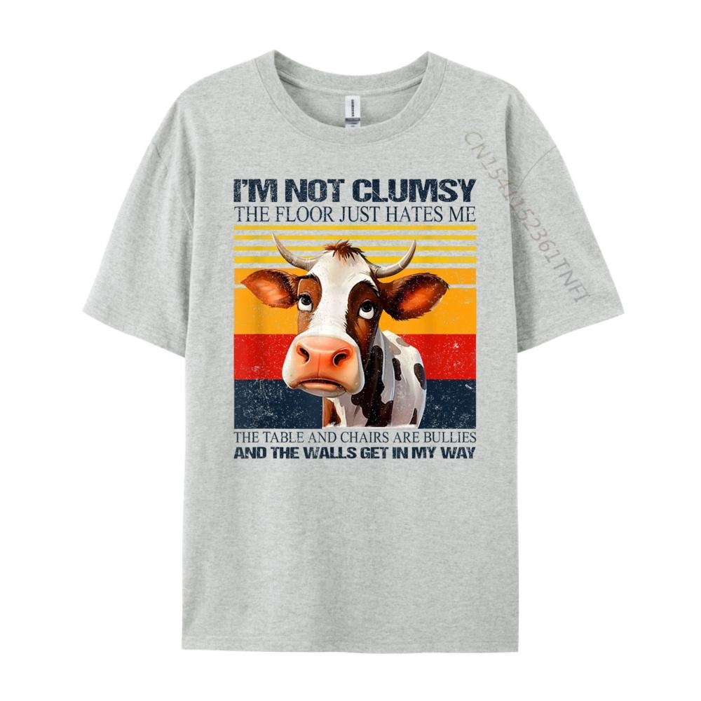 Cow I M Not Clumsy The Floor Just Hates Me The Table Graphic T Shirts Men Cotton Short Sleeve T-Shirt Big And Tall Letter