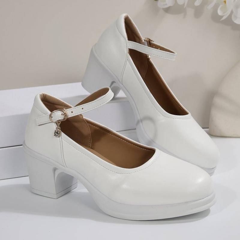 Fashion Chunky Heel Pumps Round Women Toe Ankle Strap Mary Shoes for Women Elegant High Heels Office Shoes Plus Size Chaussure Femme